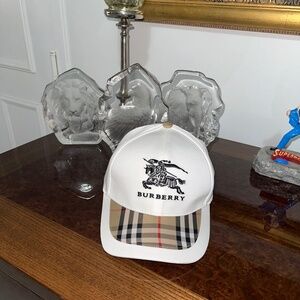 Burberry Golf Unisex Classic Plaid Check Baseball Cap Hat One Size White